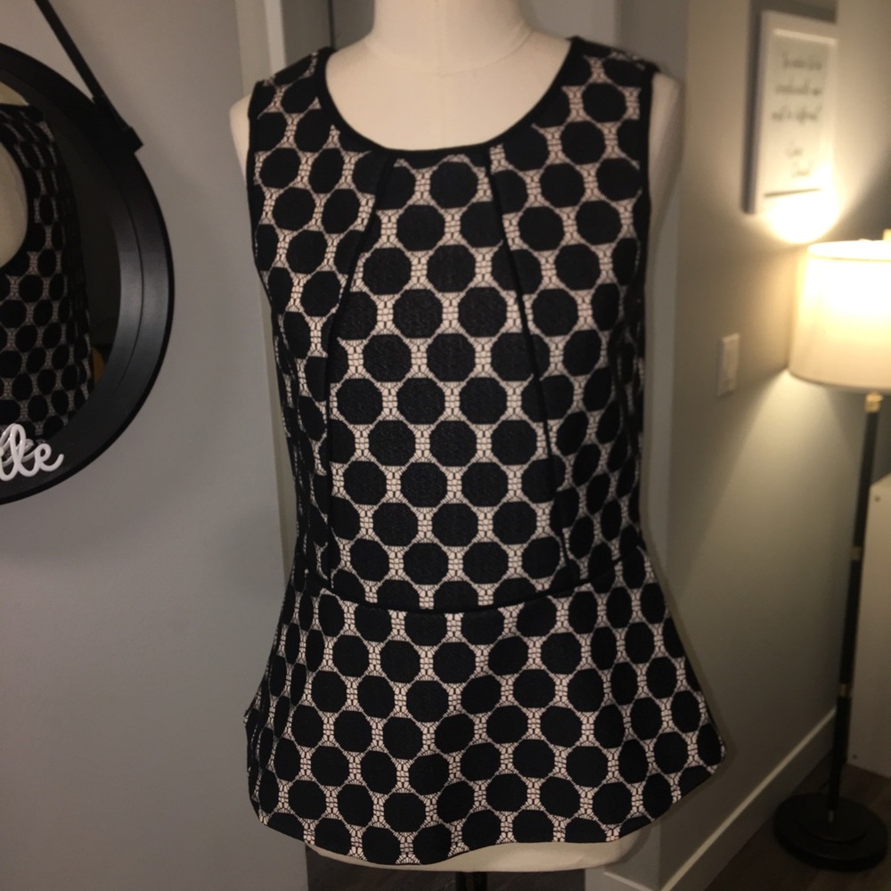 Black and cream lace dot detail poplin top